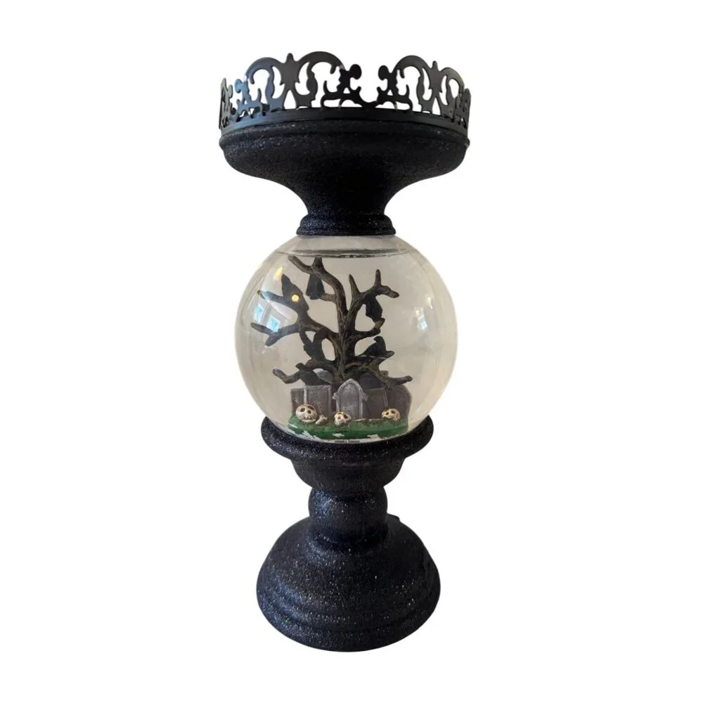 Halloween Water Snow Globe 3- Wick Candle Holder Bath & Body Works EUC